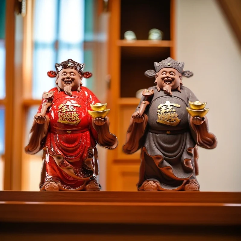 财神爷神像供奉文财神紫砂摆件财神家用招财店铺乔迁开业礼品送人