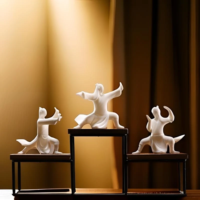 创意陶瓷中式太极古代功夫人物禅意小摆设家居软装桌面装饰工艺品