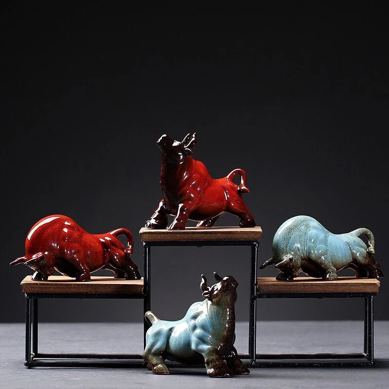 陶瓷中式牛气冲天摆件招财家居客厅玄关办公室茶桌茶几个性装饰品