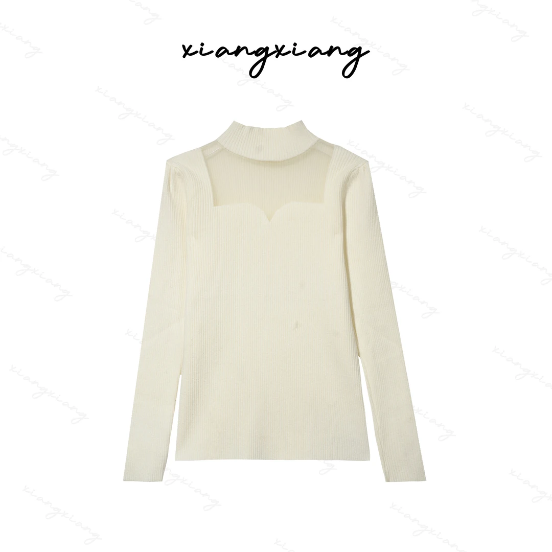 新款高级感网纱拼接气洋气百搭针织打底衫MC7195