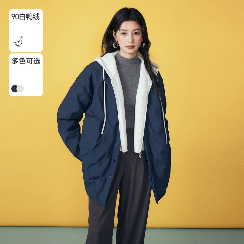 Basic House/百家好连帽休闲时尚宽松落肩袖羽绒服B06245S6762