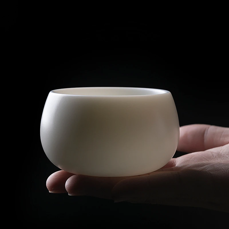 大禅定主人杯茶盏羊脂玉玉瓷茶杯素烧陶瓷功夫茶杯品茗杯