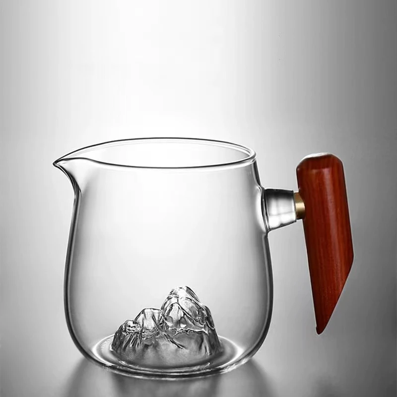 日式雪山公道杯玻璃加厚耐热茶具分茶器侧把木柄公杯分茶杯倒茶器