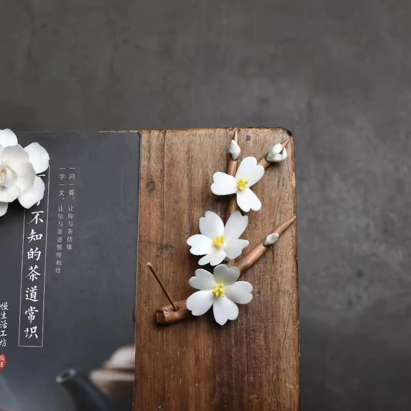 柏兮禅意手工捏花香炉中式家用室内线香插沉香托座茶宠摆件毛笔架