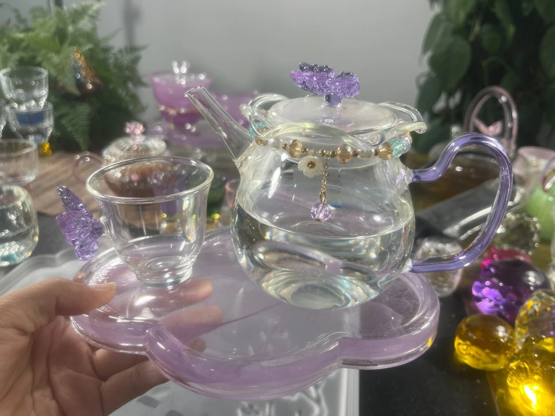 日式泡茶专用玻璃杯创意家用蝴蝶茶杯透明水杯单层耐高温水杯子