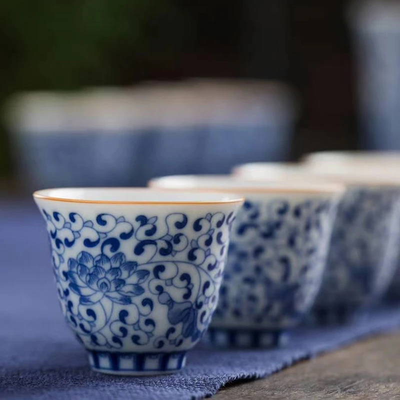 青花瓷功夫茶杯品茗杯主人杯泡茶单杯家用陶瓷茶碗茶盏喝茶个人杯