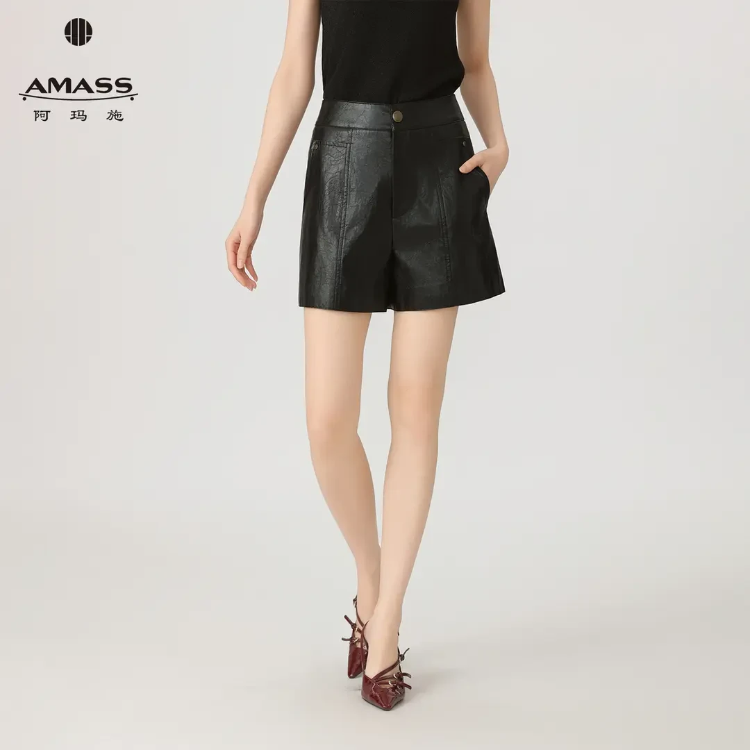 AMASS/阿玛施秋季新款气质洋气炸街休闲时尚小众款皮裤短裤510042