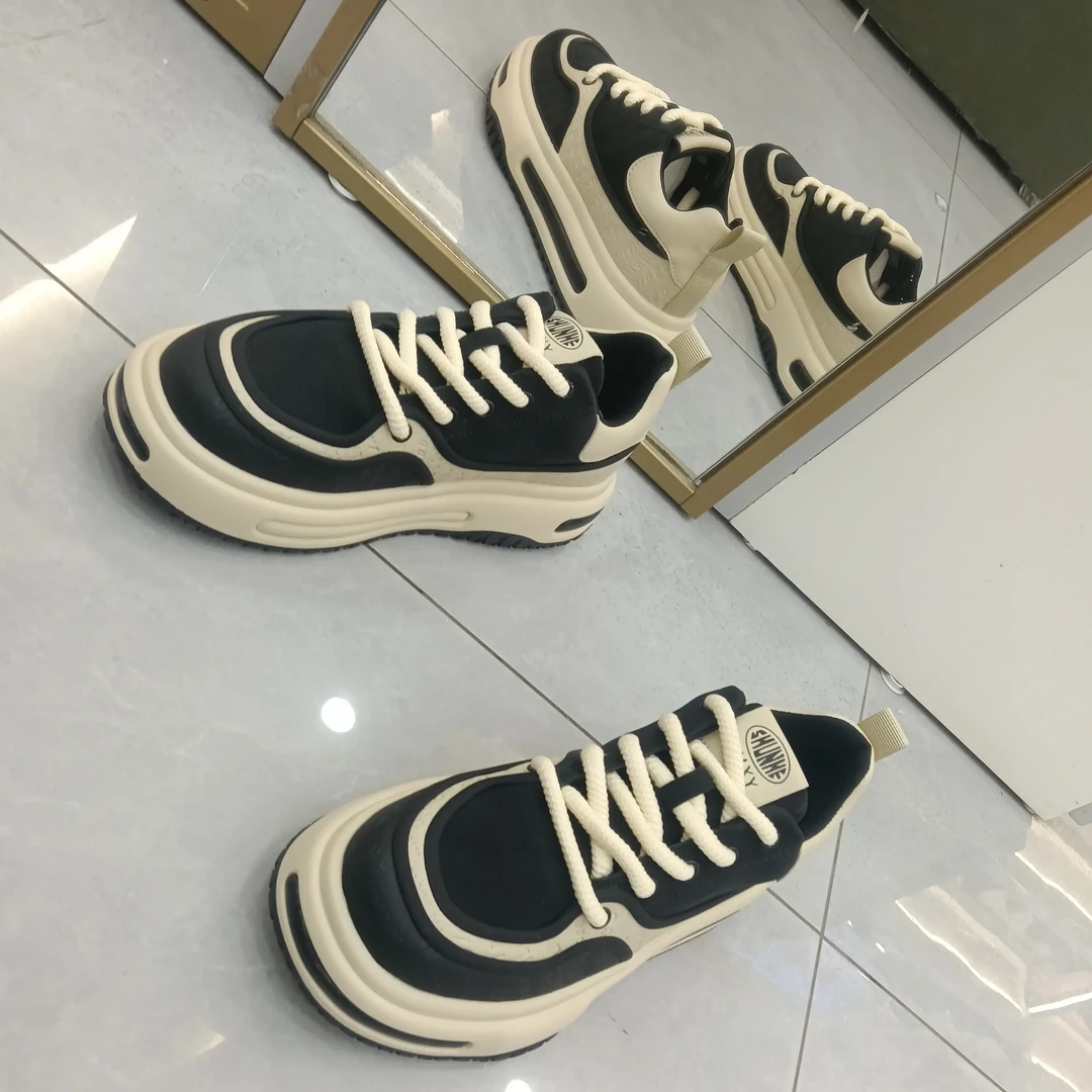 男士秋季新款时尚潮流皮面运动厚底系带低帮舒适轻便休闲鞋子男