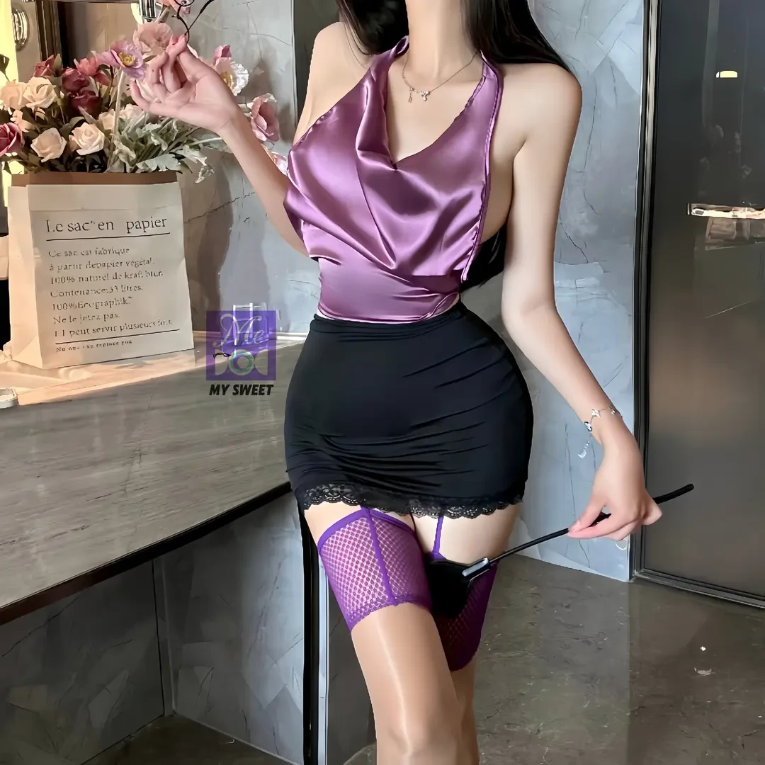 「YL」性感紫色蕾丝镂空露背清凉睡裙网红气质修身显瘦御姐睡裙