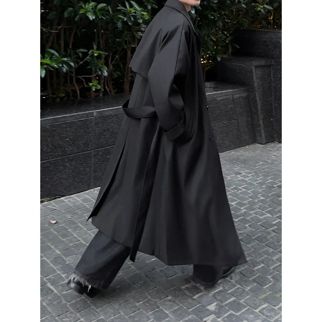 克鲁苏文职双排扣中长款风衣外套男款春秋韩系潮牌高级感过膝大衣