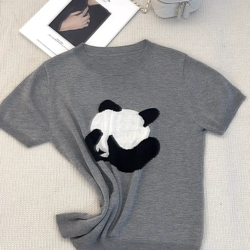 新款网红时尚羊毛天丝女装穿搭大码短袖上衣打底衫内搭针织衫T恤