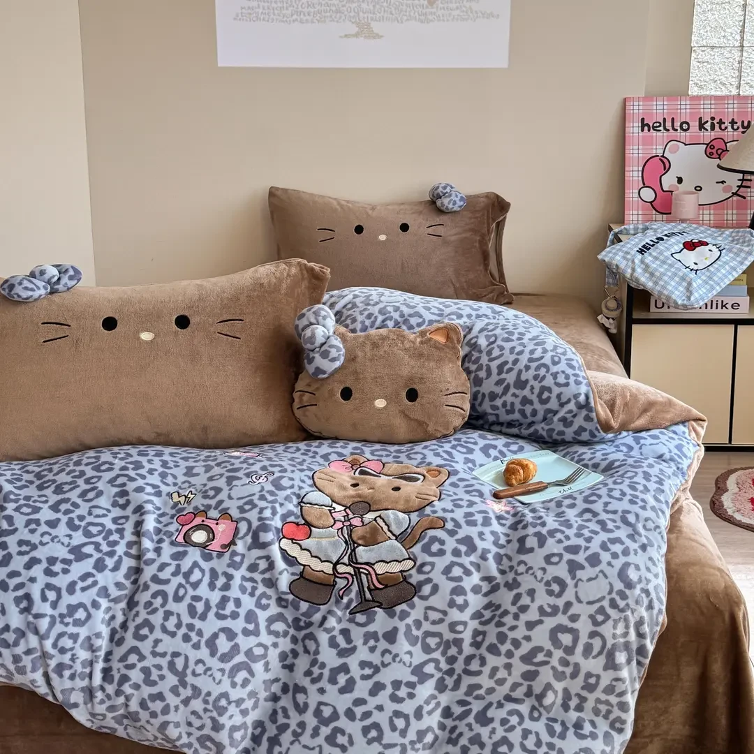 牛奶绒卡通可爱床上四件套冬季保暖宿舍学生三件套被套床单珊瑚绒