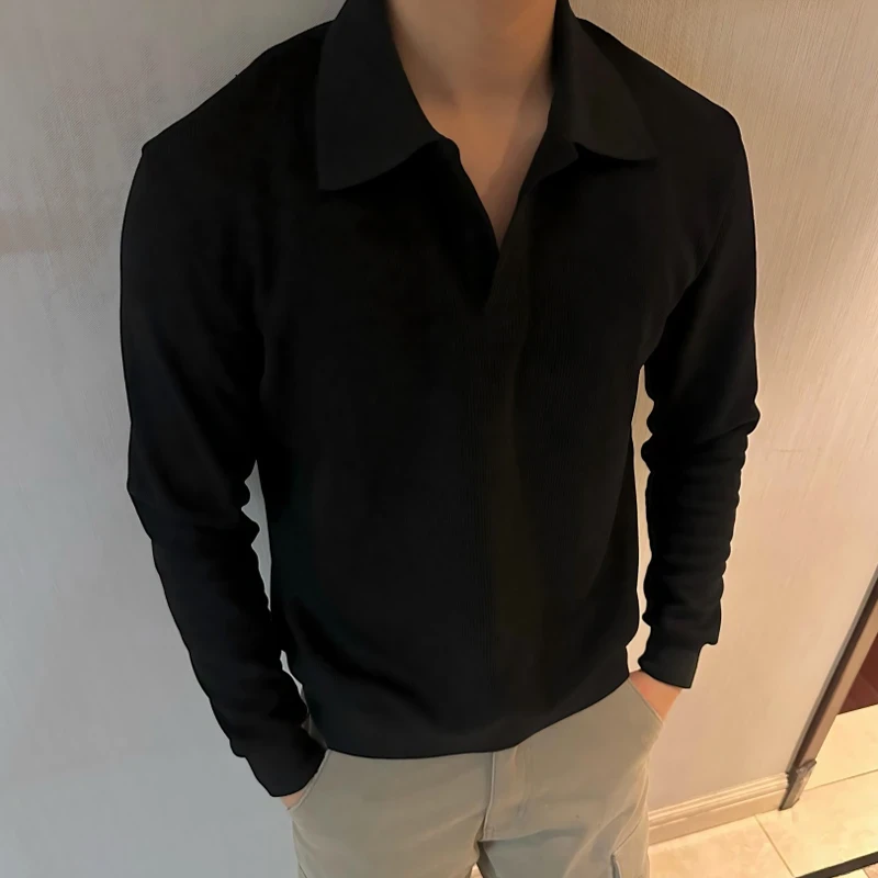 2025新款海鸥领POLO衫男款秋季美式健身运动长袖T恤正肩套头卫衣