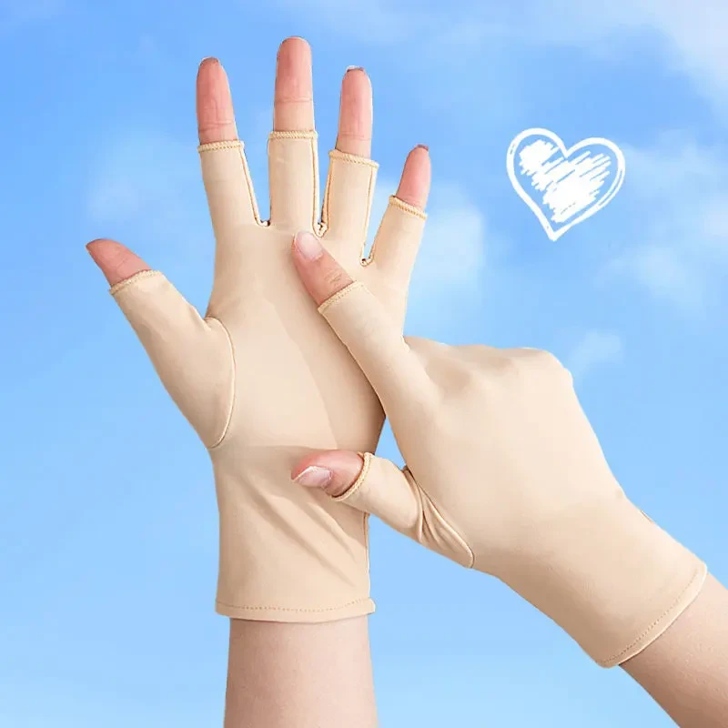 薄款半指手套女士春夏季工作干活露指手套采茶防晒手套防紫外线