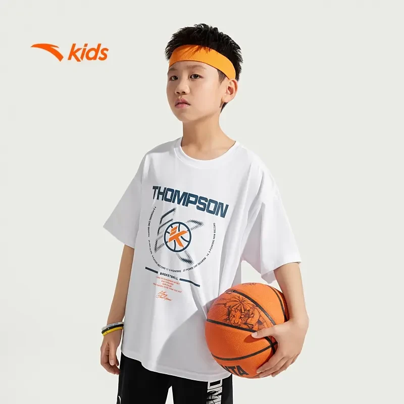 安踏儿童篮球系列男大童针织短袖衫2025夏季新款运动训练短袖