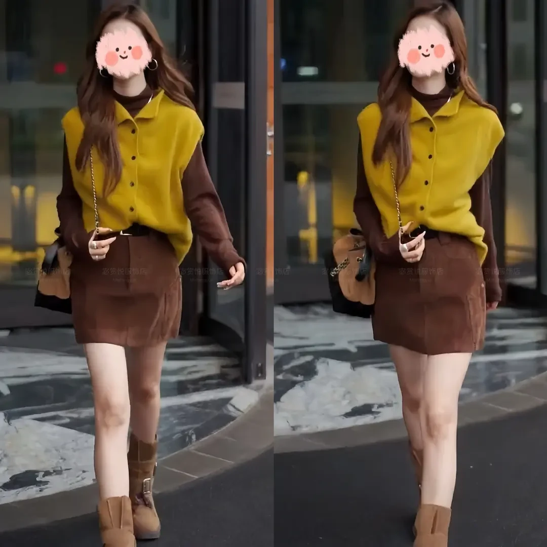 2025早秋新款松弛感懒惰风百搭马针织打底上衣时尚显瘦短裙套装