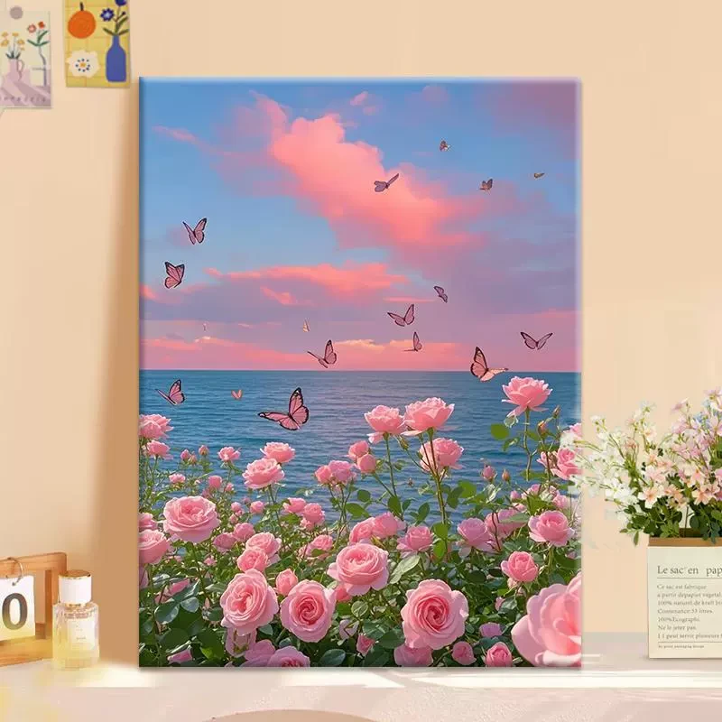 醉美日出diy数字油画2025新款丙烯画手工填充填色治愈系丙烯画