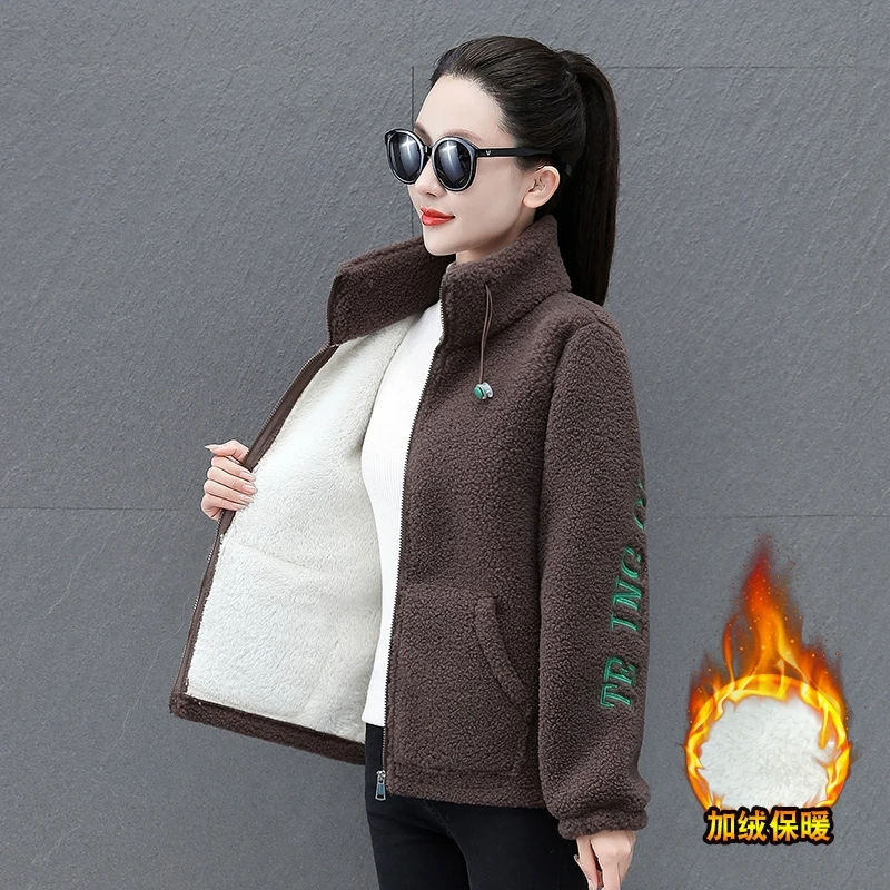 2023新款妈妈装颗粒绒秀花运动卫衣外套中老年女装羊羔绒加绒棉衣