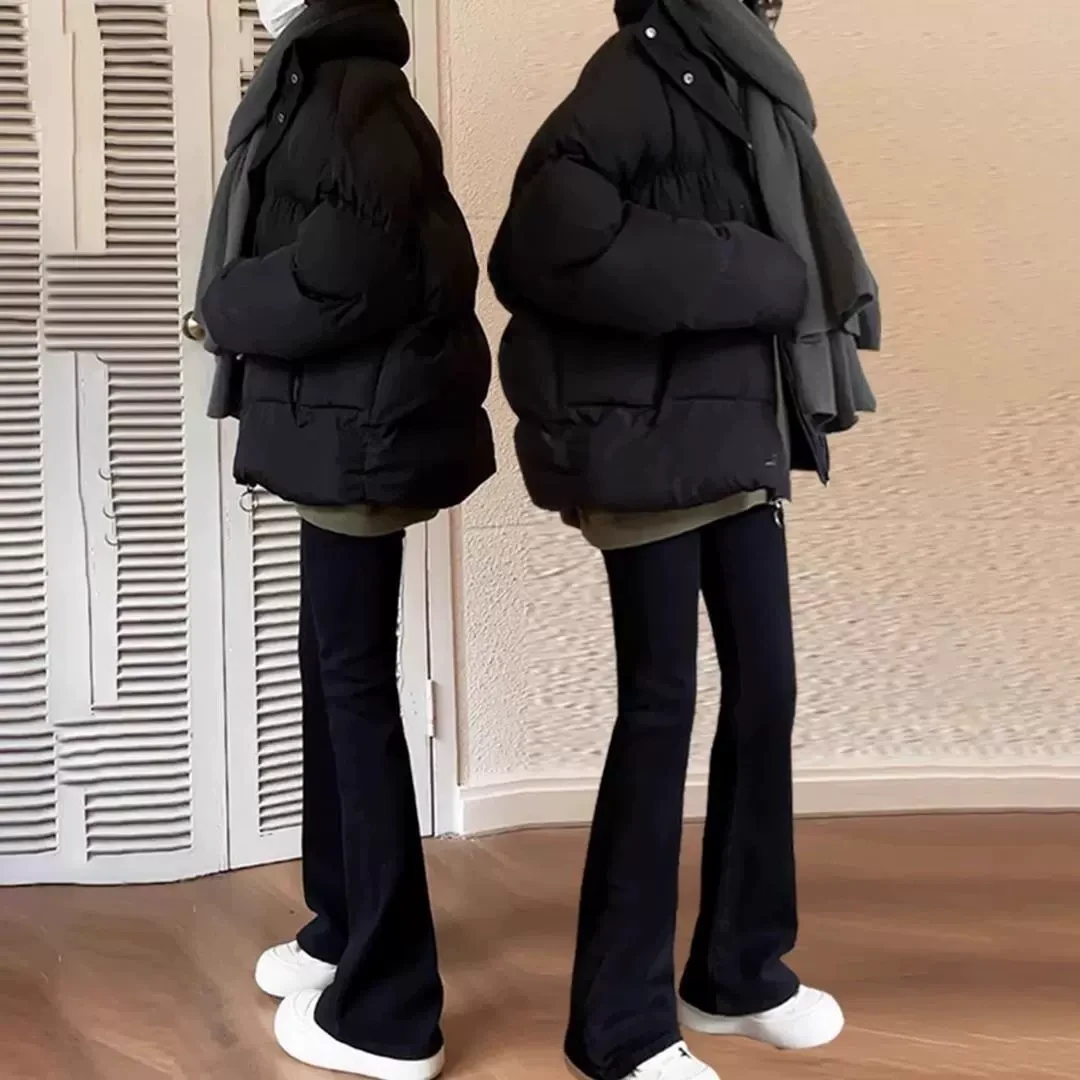 雪千羽黑色微喇牛仔裤女2025冬新款加绒保暖修身小个子弹力马蹄裤