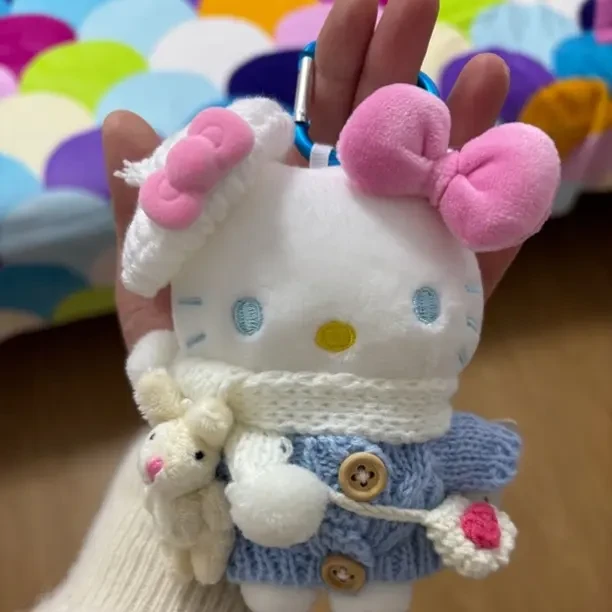 正版helloKitty可爱少女风毛衣抱兔猫咪毛绒玩偶包挂件钥匙扣礼物