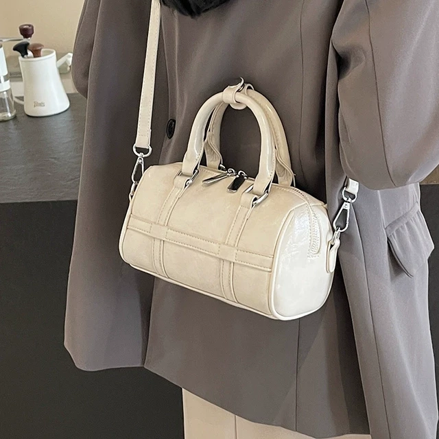 时尚手拎保龄球包女2025夏季新款简约褶皱单肩包小众潮流斜挎女包