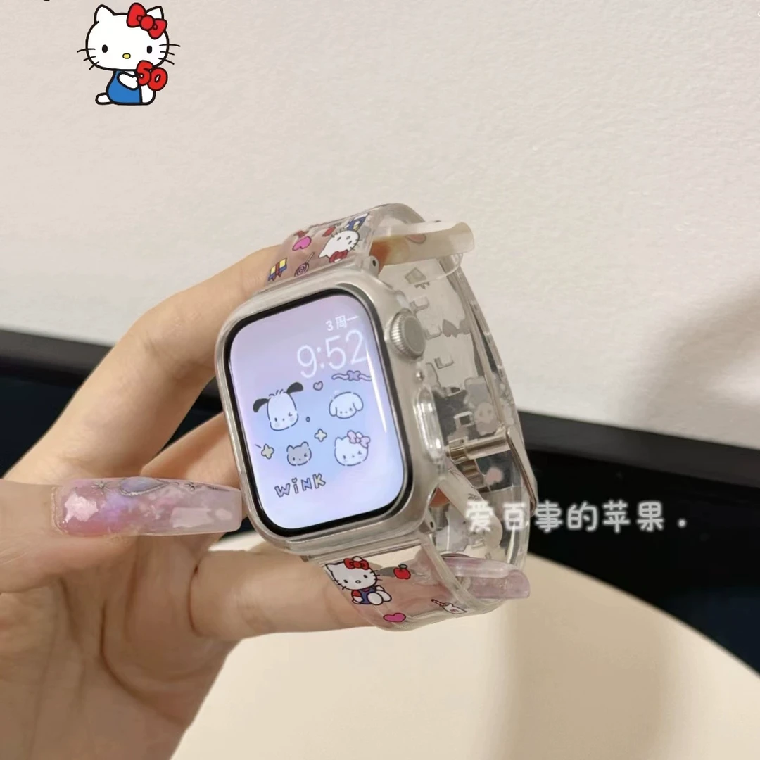 适用夏天苹果手表iwatchs11表带8透明kt打印applewatch9女款10
