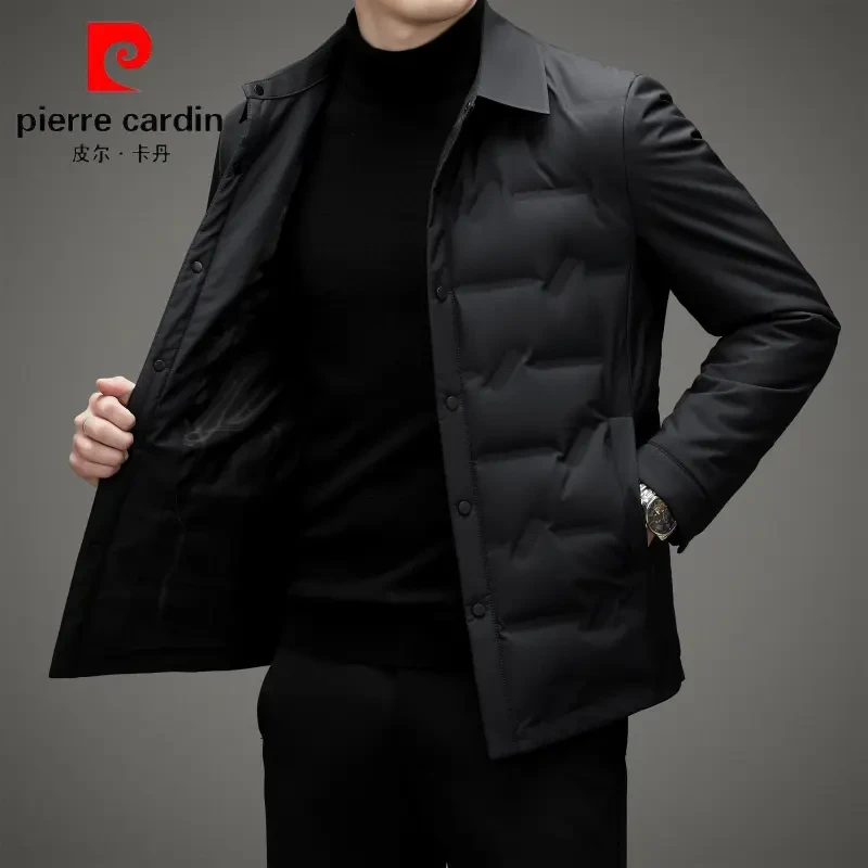 皮尔卡丹短款休闲鸭绒羽绒服男士翻领秋冬季商务保暖轻薄男装夹克