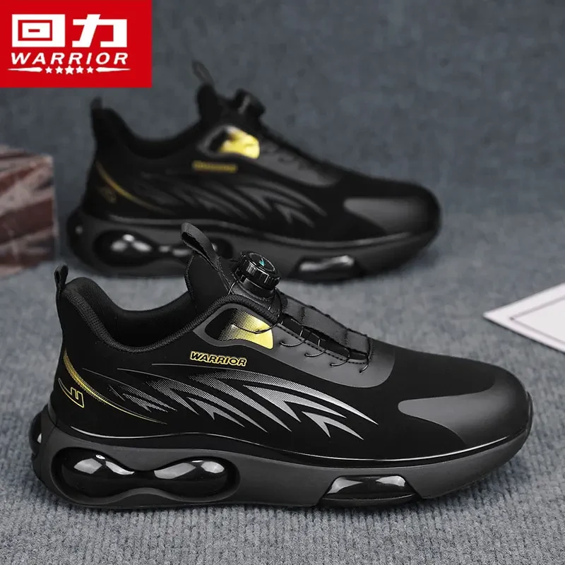 回力男鞋冬季运动跑步气垫减震厨师纯黑色防水防滑劳保休闲旋转扣