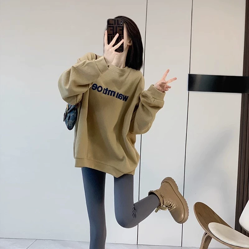 加绒加厚卫衣女春秋2025新款爆款高级感美式无帽中长款遮屁股上衣