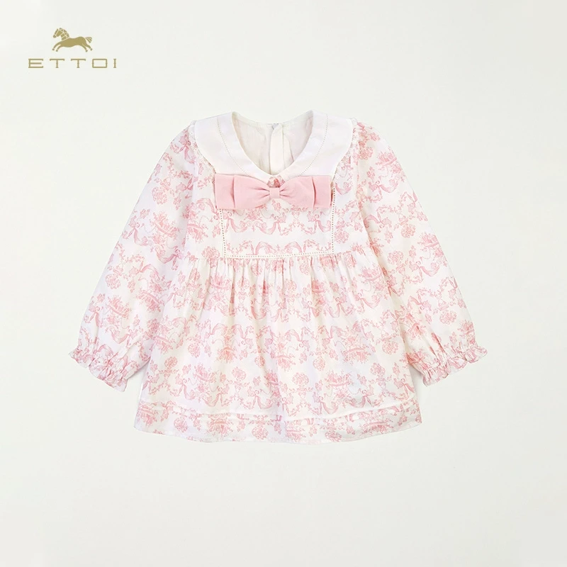 ETTOI爱多娃童装春秋款儿童套装休闲可爱印花连衣裙粉色女童百搭