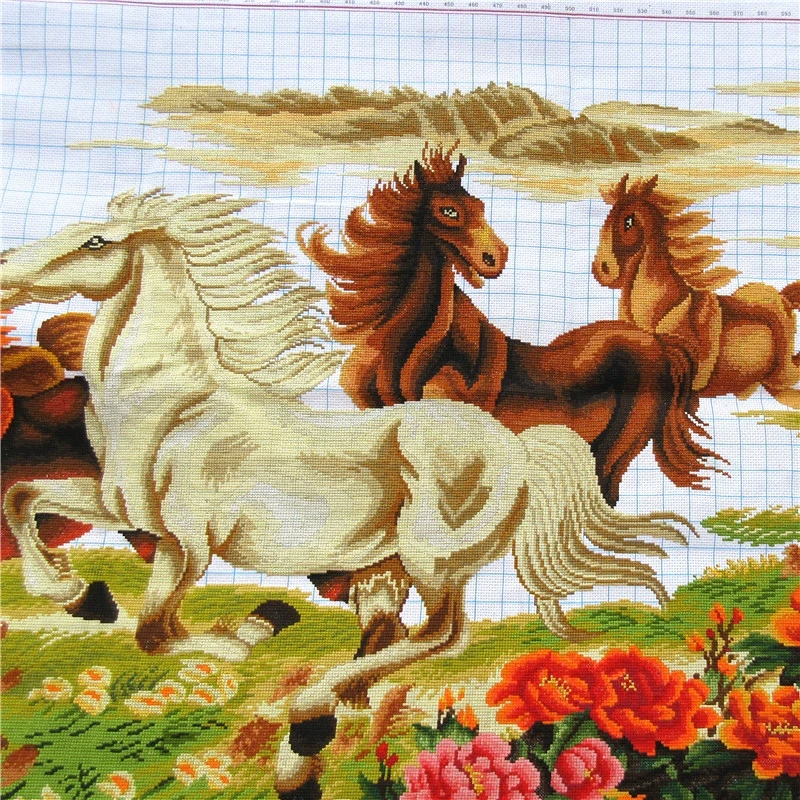 新款十字绣成品马到成功八骏图彩马八马奔腾大幅新款客厅绣好的