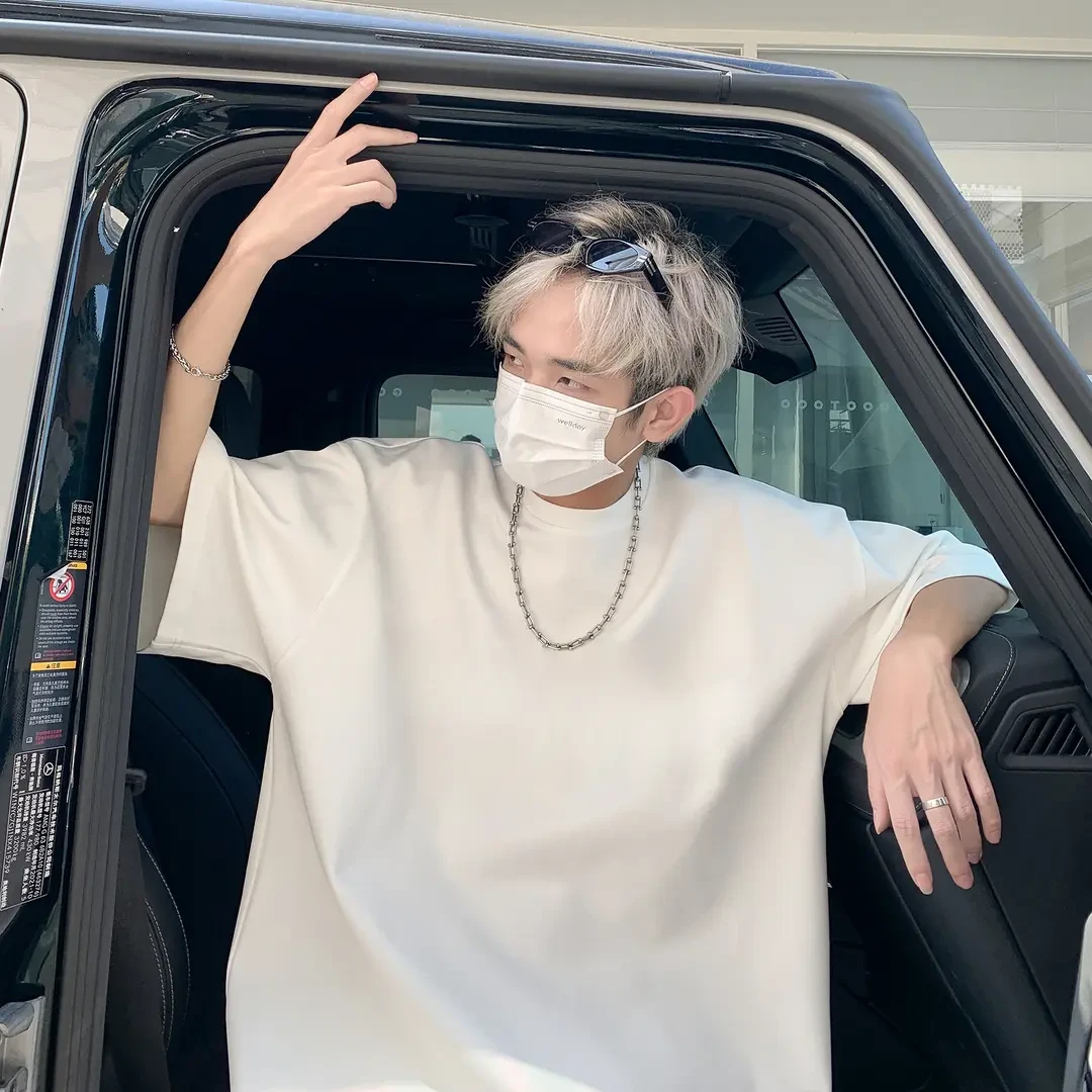 白色纯棉重磅260g短袖T恤男oversize潮牌宽松大码纯色内搭打底衫