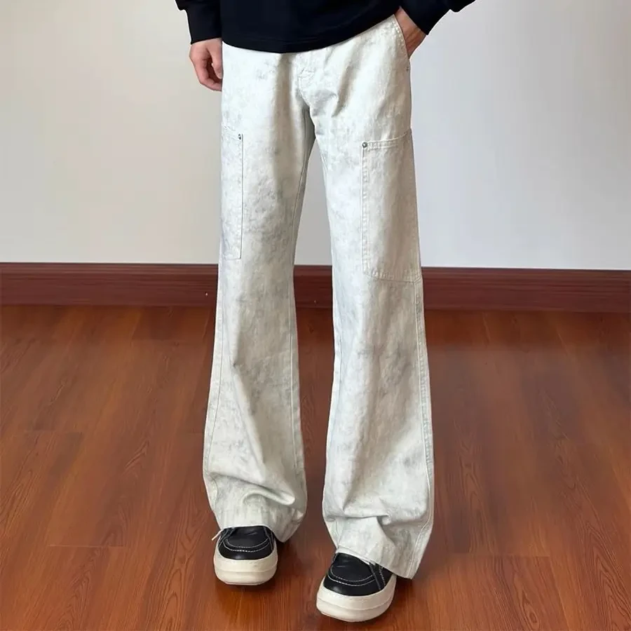 美式复古大理石纹工装裤男款高街宽松休闲cleanfit多口袋直筒裤子