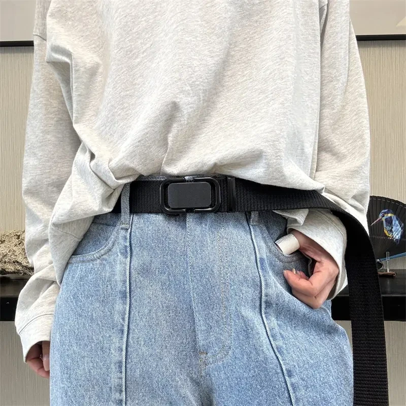 男女通用百搭韩版潮流自动扣皮带户外耐磨尼龙腰带休闲军训裤带