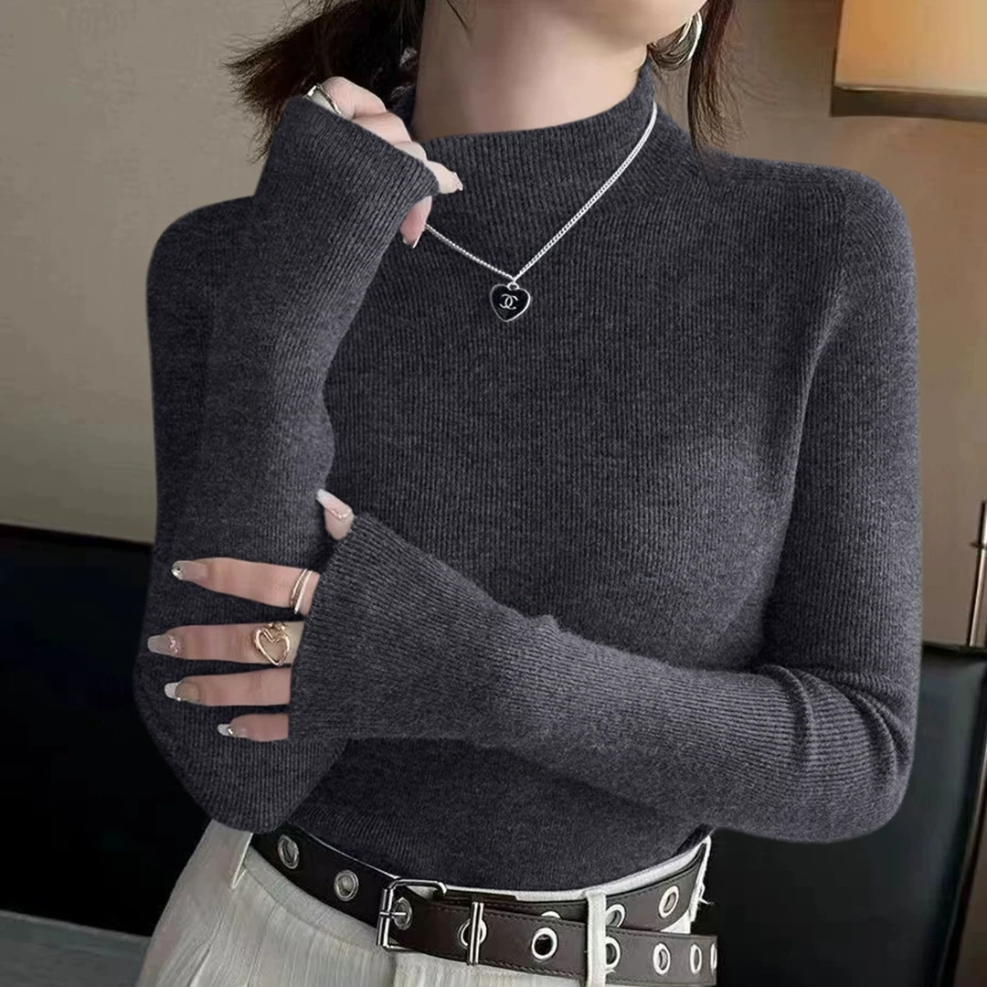 春季新款女装高级灰内搭打底衫气质长袖针织上修身显瘦半高领毛衣