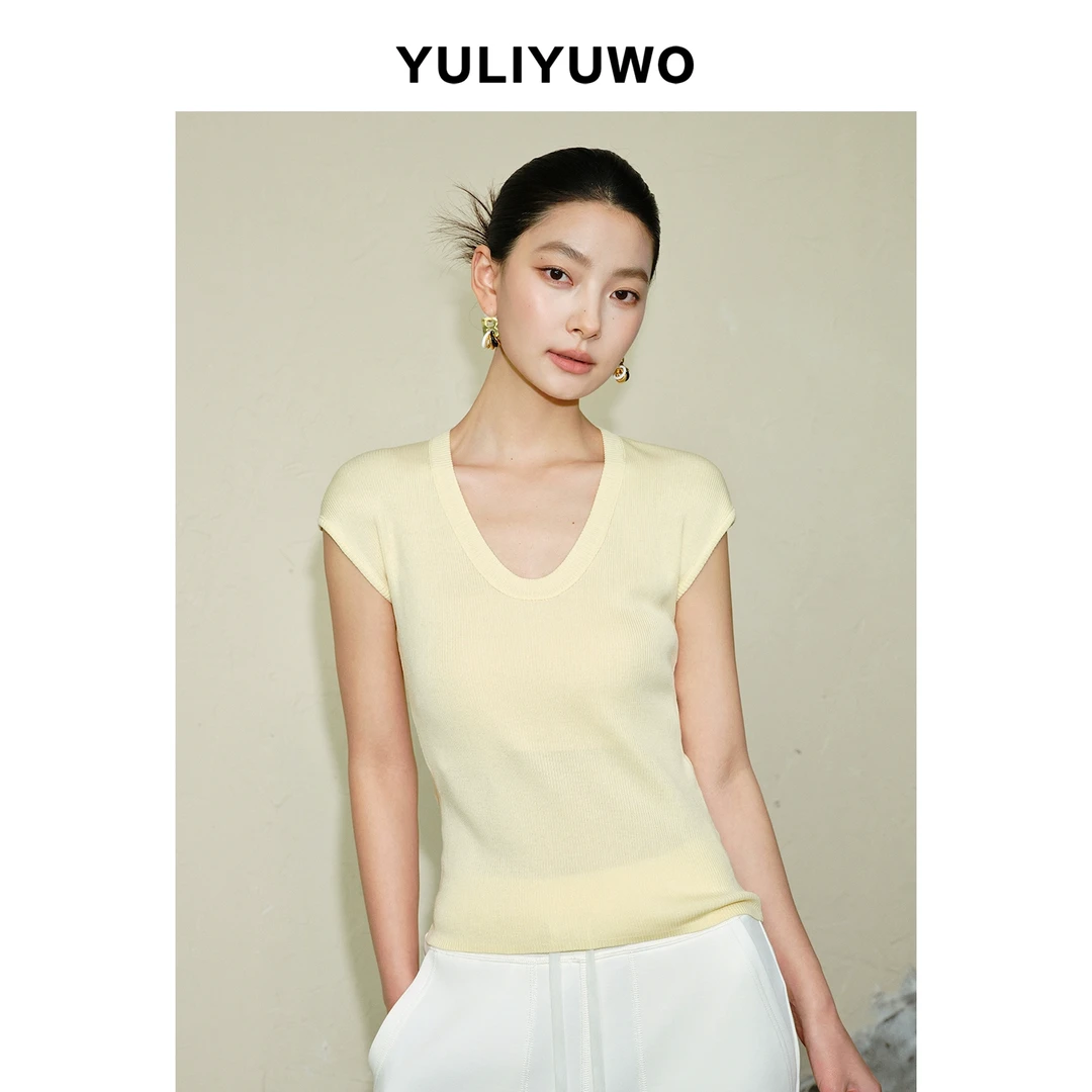 与里与我/夏季莱赛尔天丝桑蚕丝纯白色短袖T恤v领修身女257085Y