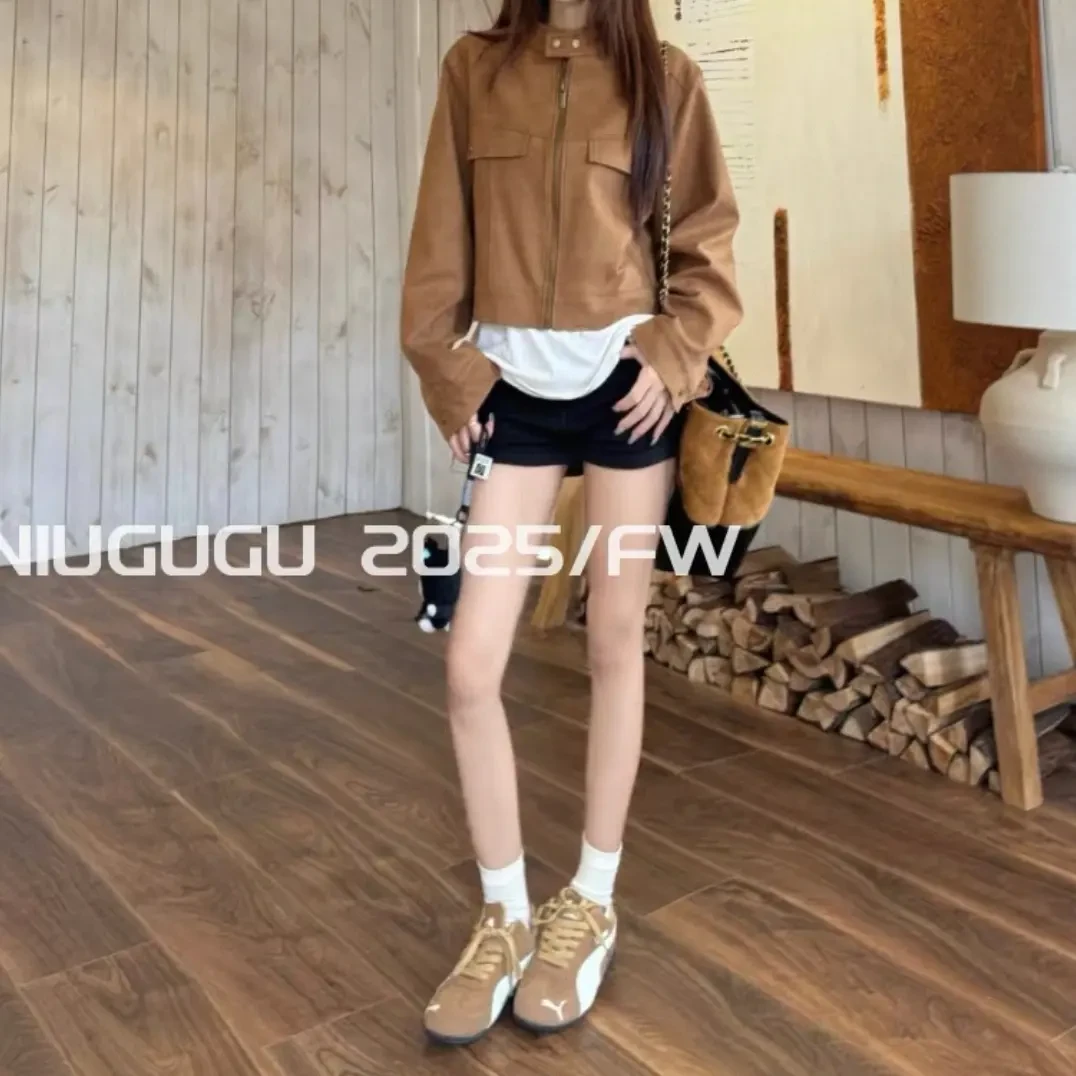 （露哥专属）女装时尚薄款休闲宽松型短外套棕色短款女厚度适中