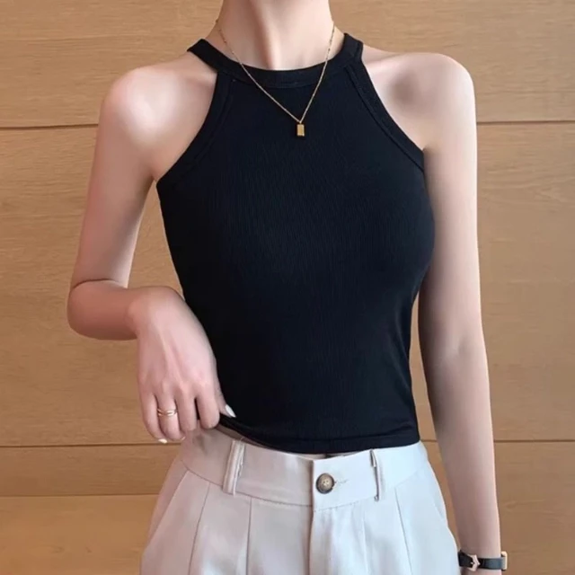 黑色挂脖吊带带胸垫背心女内搭2025新款一体式美背打底外穿上衣夏