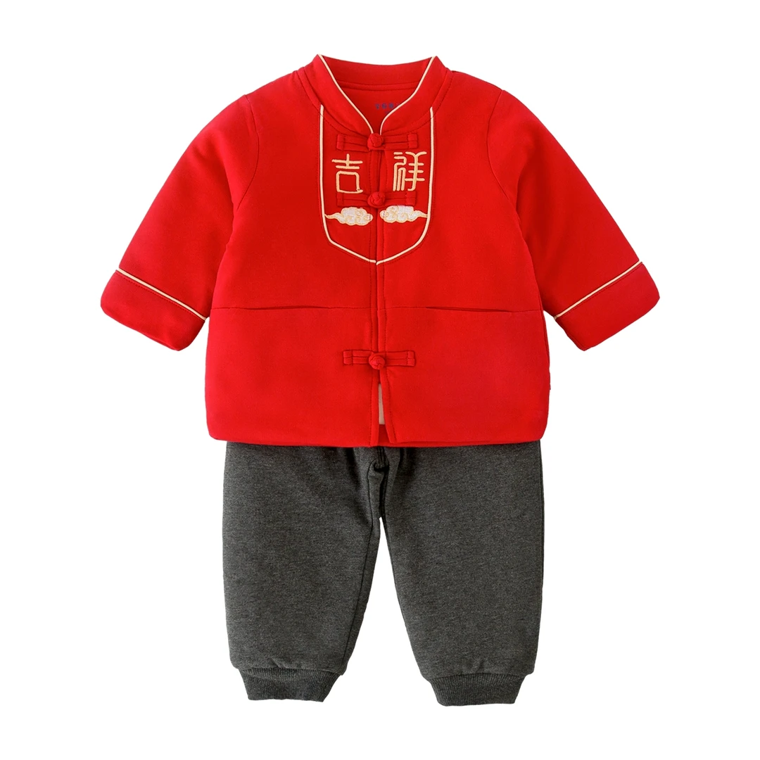 儿童中国风唐装两件套婴幼儿新年拜年服宝宝周岁礼服套装A114424a