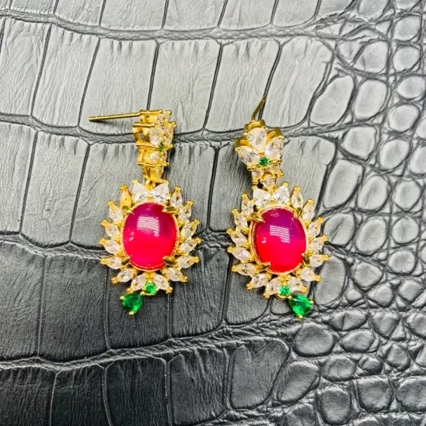 培育红宝石合成/培育轻奢镶嵌优雅大气时尚百搭星光耳环60