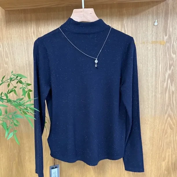 设计感亮丝半高领长袖针织衫女秋冬新款修身洋气打底衫时尚纯色