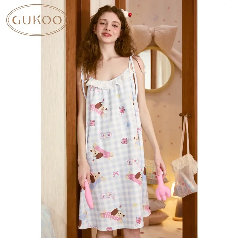 【Gukoo果壳】森系甜美睡衣女夏季纯棉全棉吊带睡裙女家居吊带裙