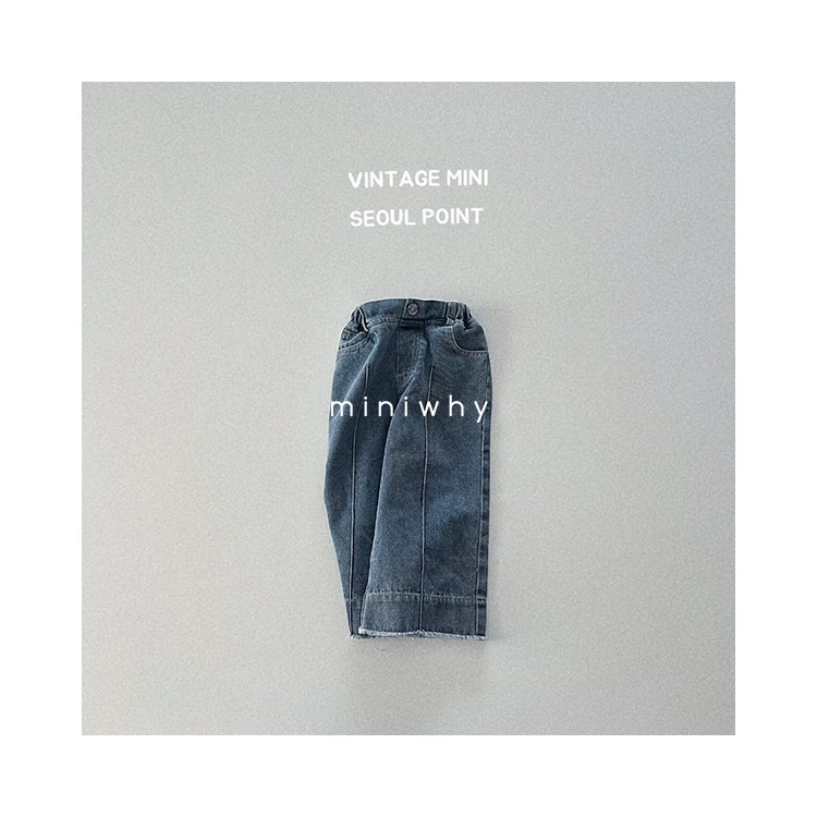 miniwhy韩国童装代购"前侧压线牛仔直筒裤 中性百搭minipoint25春