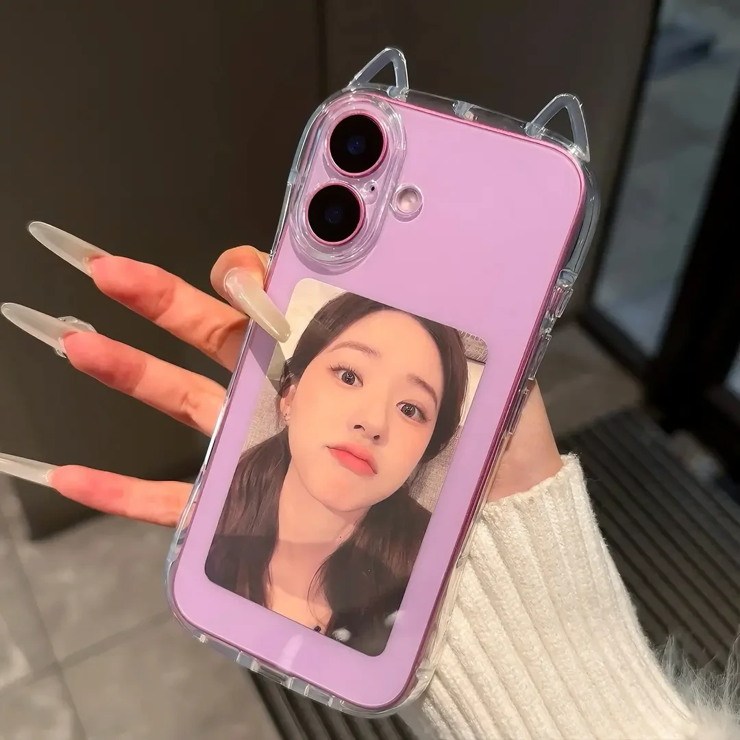ins韩系透明猫耳朵适用iPhone16苹果13手机壳14/15小众11套