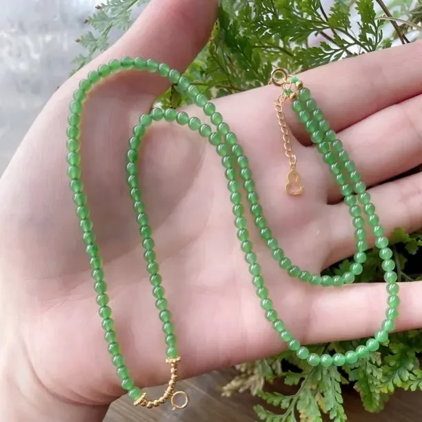 天然和田玉碧玉苹果绿圆珠项链简约百搭款万能链颈饰