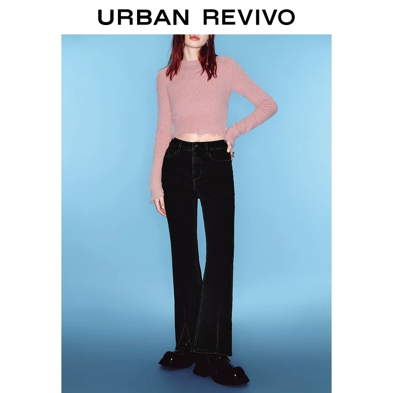 UR2025春季新品女装欧若风复古休闲百搭开衩牛仔长裤UYY850076