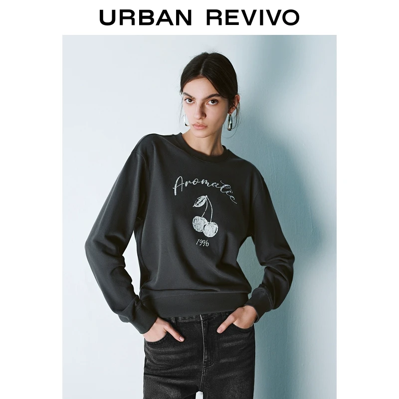 UR2025秋季新款女休闲学院风撞色印花圆领宽松卫衣UYY450012