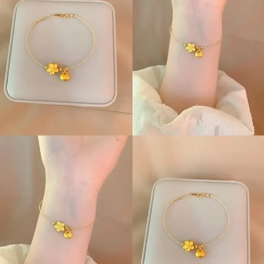 新款轻奢金色小桃花细款手链甜美胖福袋明星同款饰品百搭花朵手镯