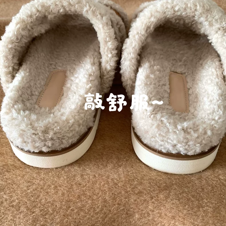 露丝同款！自留INS温柔增高显腿长毛毛拖鞋女2025秋冬仙女一字拖
