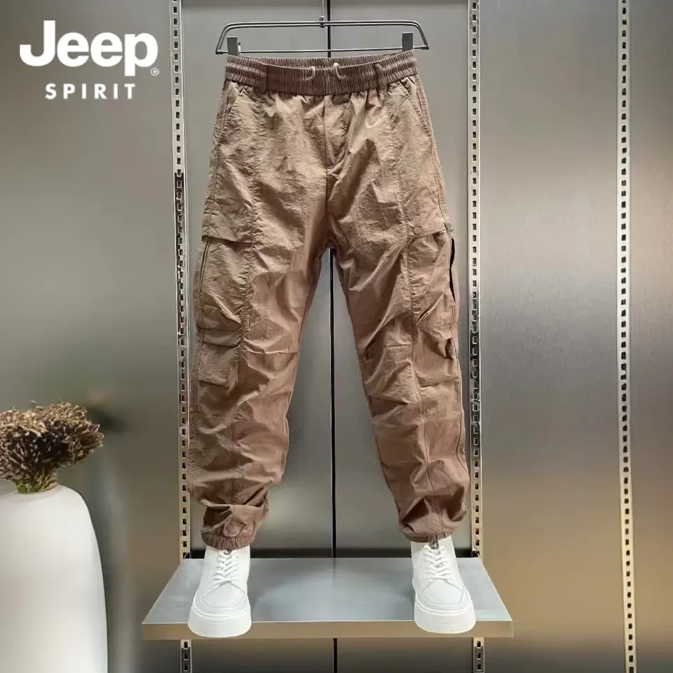 Jeep吉普2025新款夏季薄款痞帅潮牌冰丝速干束脚裤工装休闲裤男士